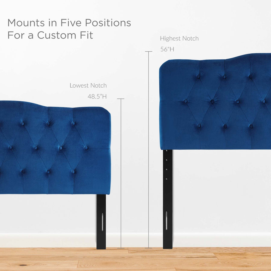 Sage Diamond Tufted Performance Velvet Queen Headboard in Navy
