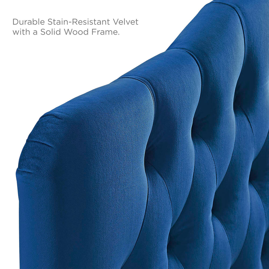 Sage Diamond Tufted Performance Velvet Queen Headboard in Navy