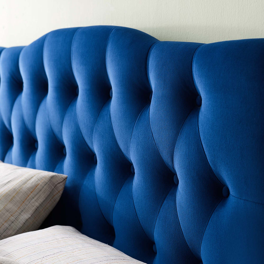 Sage Diamond Tufted Performance Velvet Queen Headboard in Navy