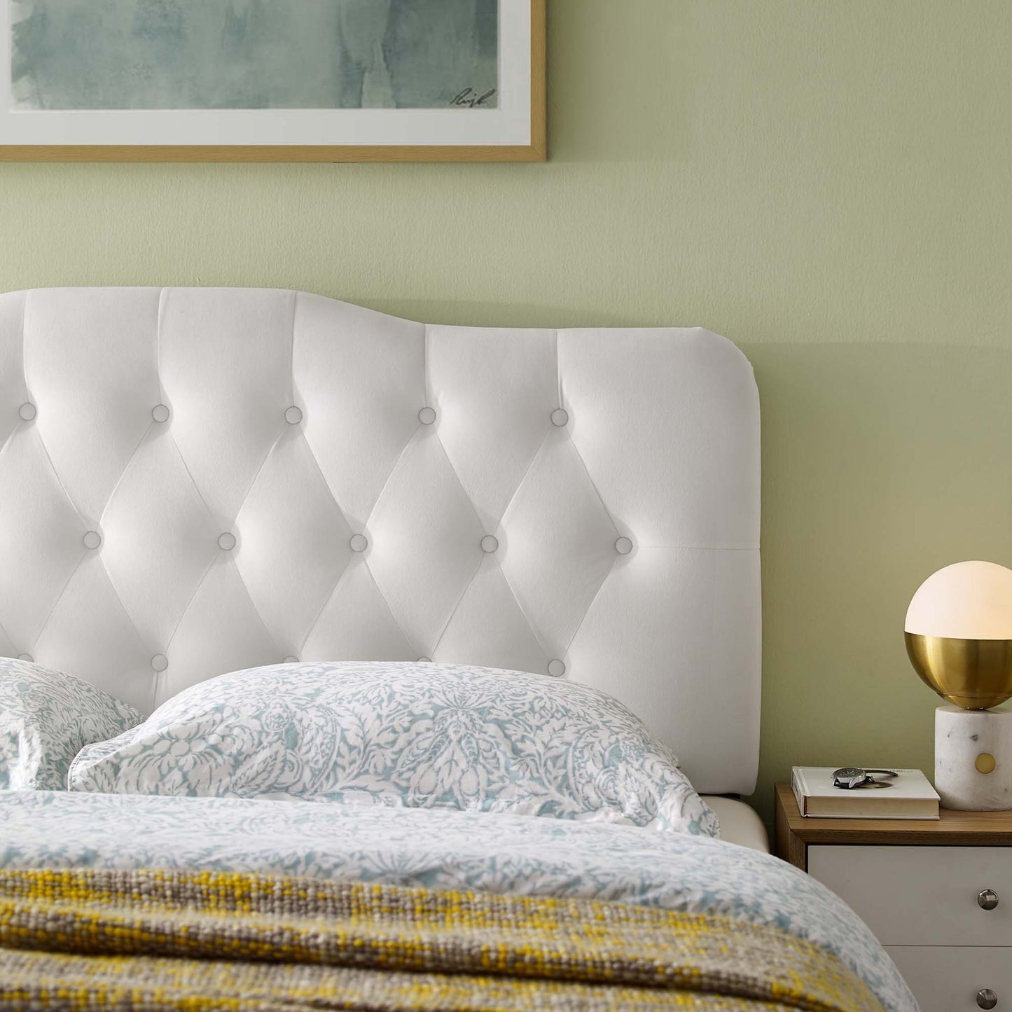 Annabel Diamond Tufted Performance Velvet Queen Headboard by Furniture For America