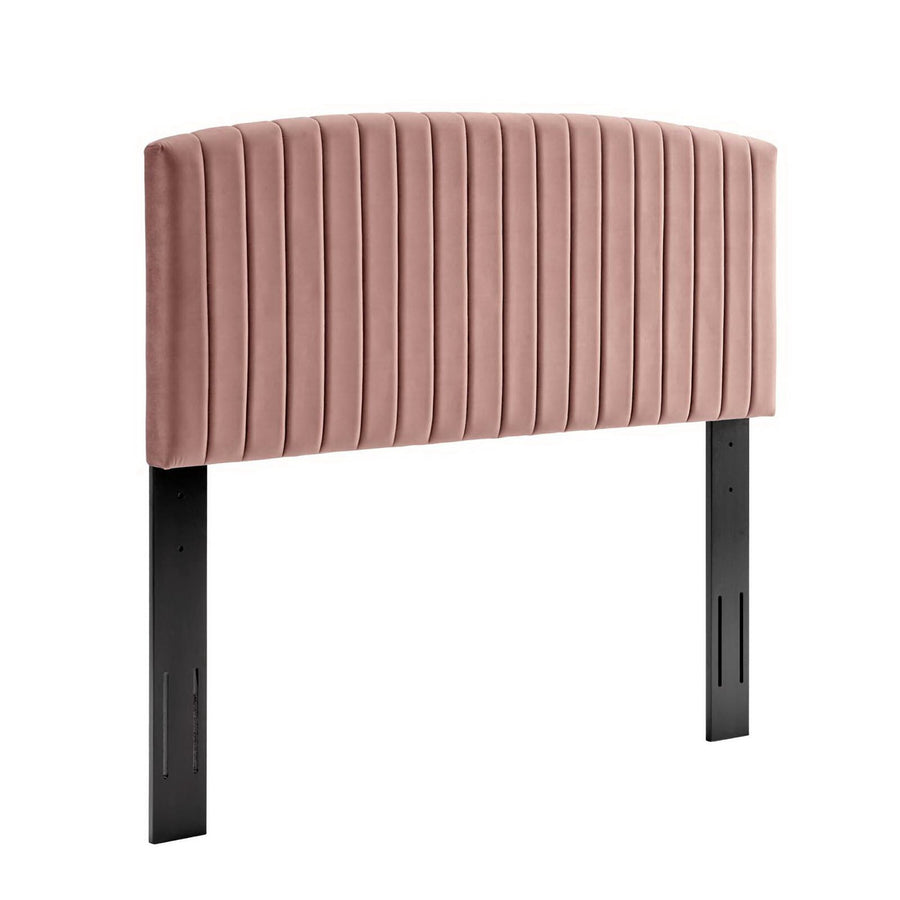 Villa Tapered Wood Leg Performance Velvet Queen Platform Bed in Dusty Rose