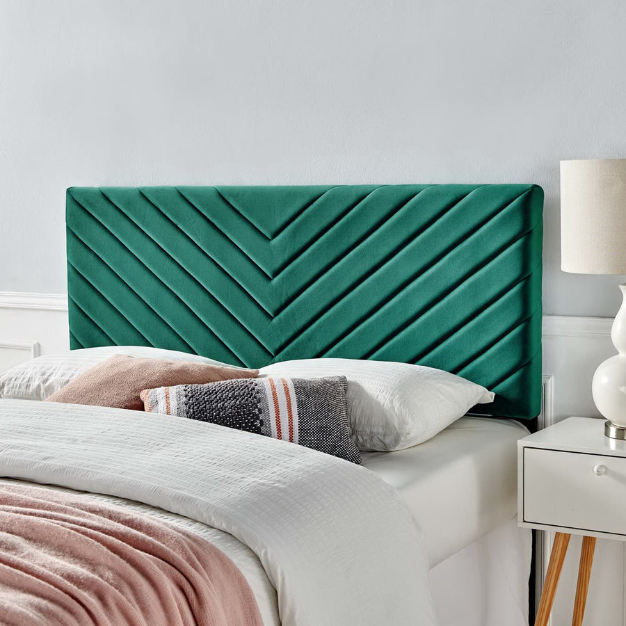 Jute Angular Channel Tufted Performance Velvet Twin Headboard in Teal