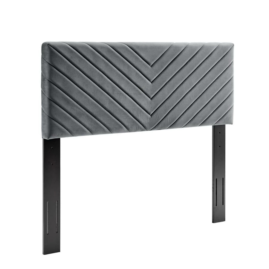 Jute Angular Channel Tufted Performance Velvet Full / Queen Headboard in Charcoal