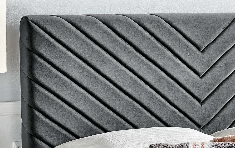 Jute Angular Channel Tufted Performance Velvet Full / Queen Headboard in Charcoal