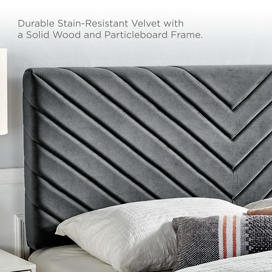 Jute Angular Channel Tufted Performance Velvet Full / Queen Headboard in Charcoal