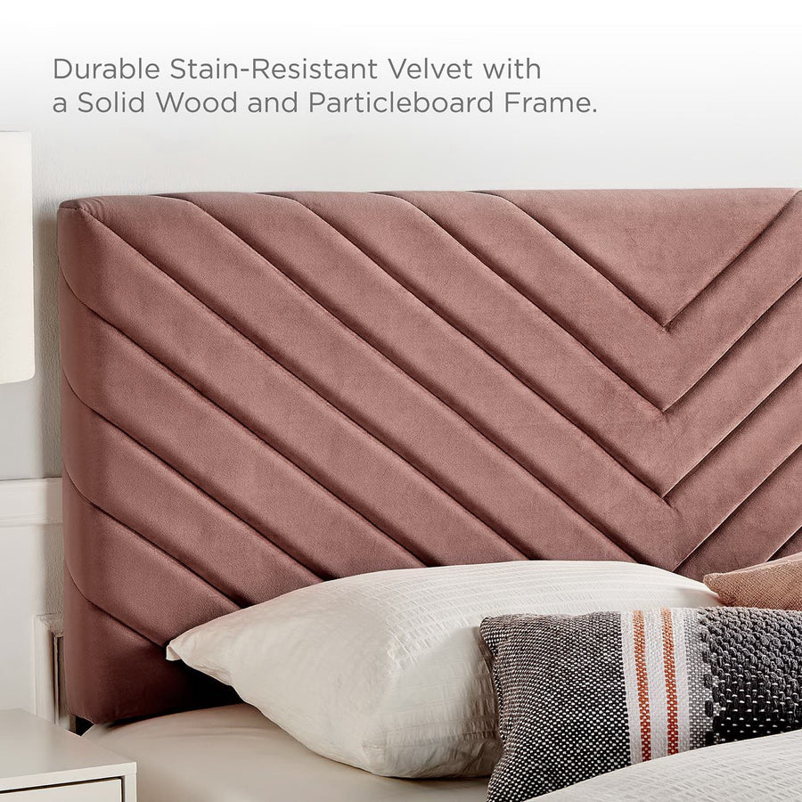 Jute Angular Channel Tufted Performance Velvet Full / Queen Headboard in Dusty Rose