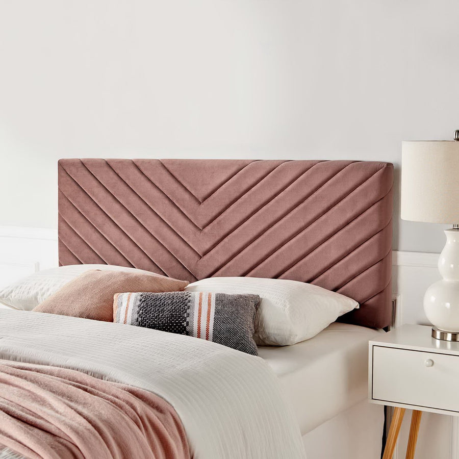 Jute Angular Channel Tufted Performance Velvet Full / Queen Headboard in Dusty Rose