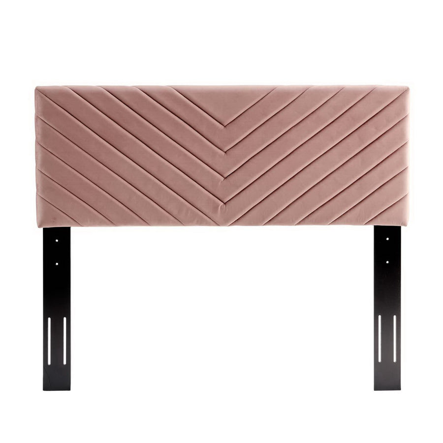 Tartan Tapered Wood Leg Performance Velvet Queen Platform Bed in Dusty Rose