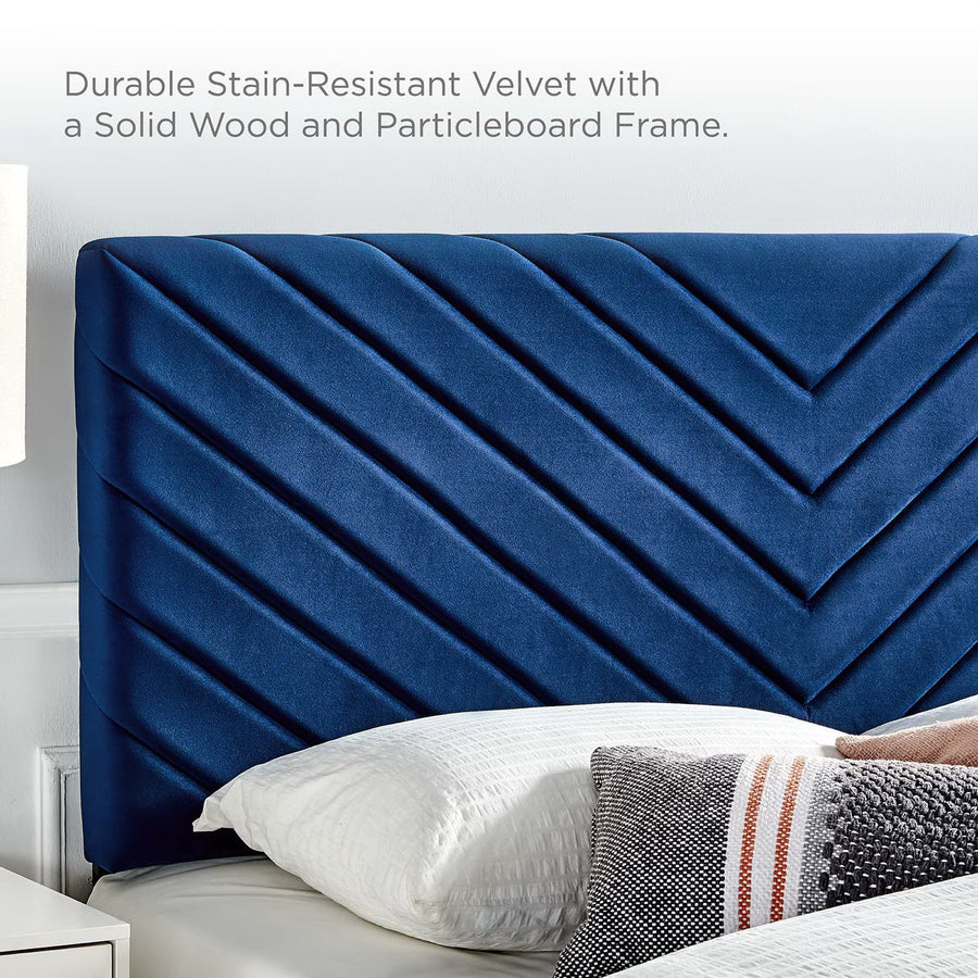 Jute Angular Channel Tufted Performance Velvet Full / Queen Headboard in Navy