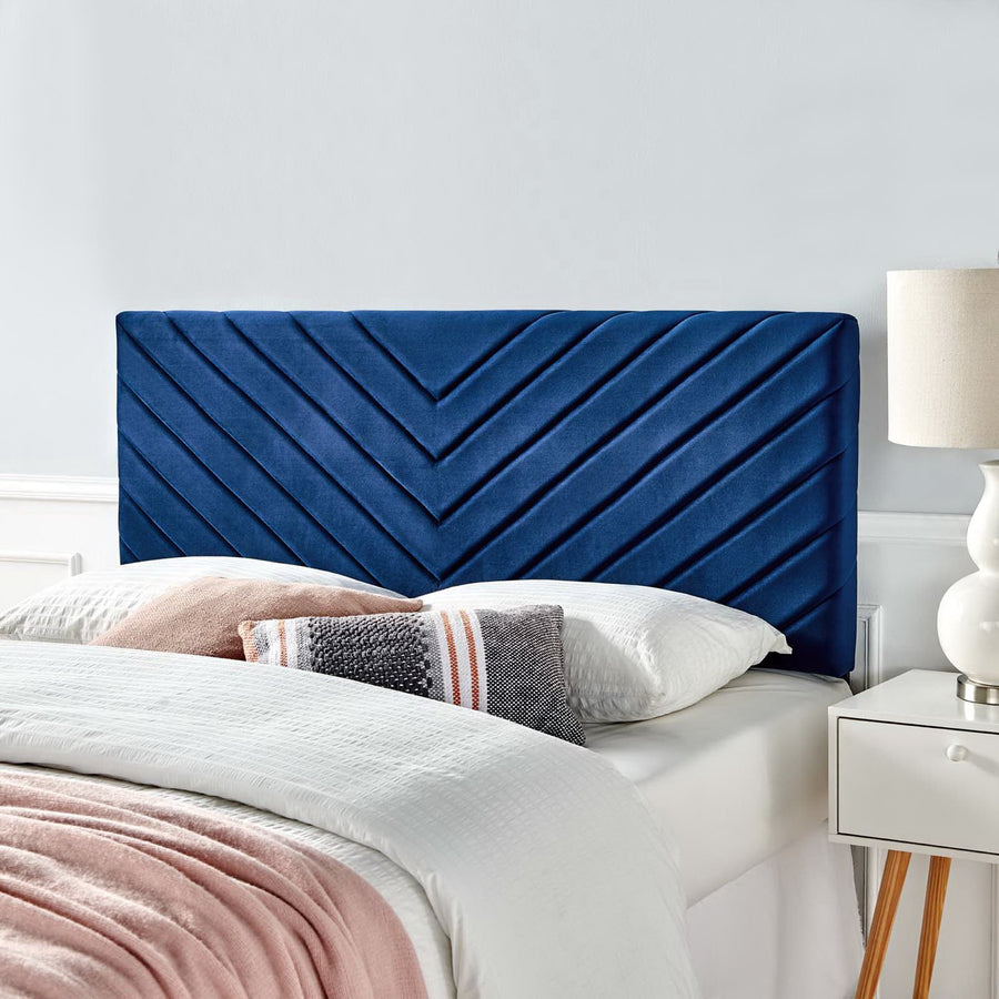 Jute Angular Channel Tufted Performance Velvet Full / Queen Headboard in Navy