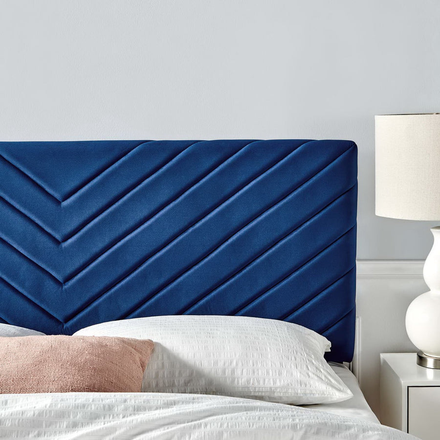 Jute Angular Channel Tufted Performance Velvet Full / Queen Headboard in Navy