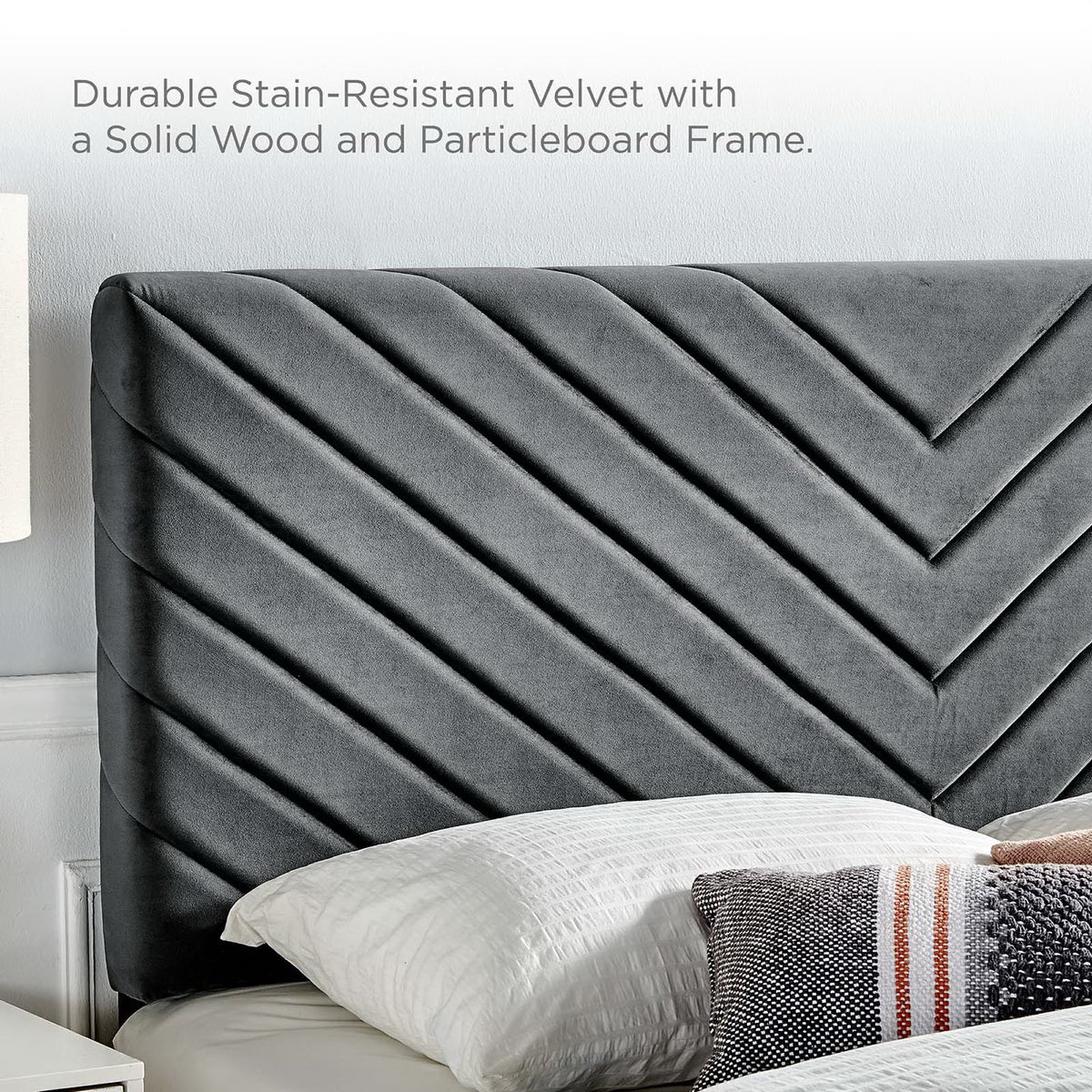 Alyson Angular Channel Tufted Performance Velvet King / California King Headboard in Charcoal