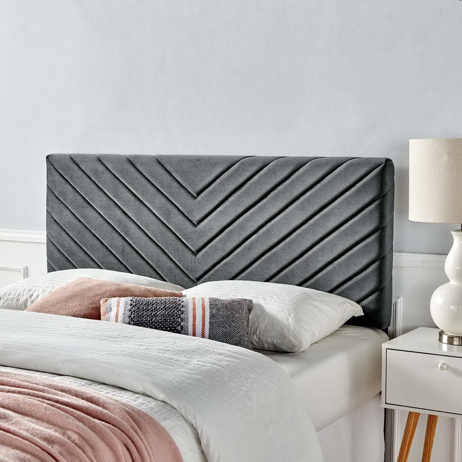 Jute Angular Channel Tufted Performance Velvet King / California King Headboard in Charcoal