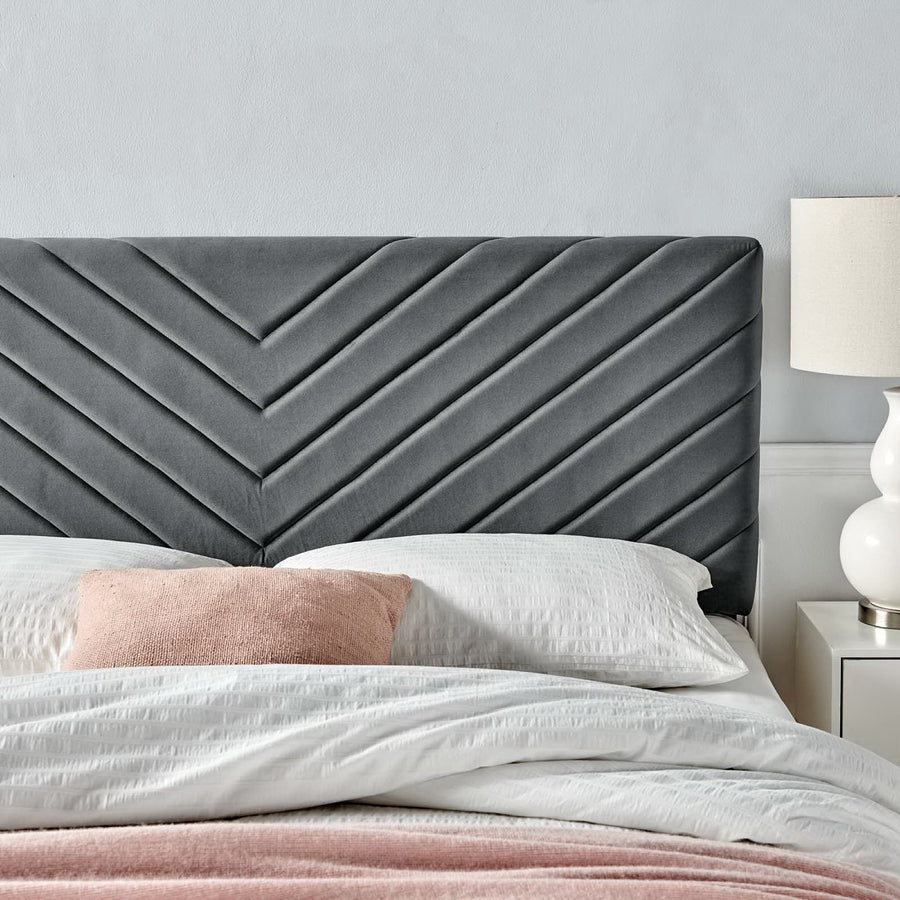 Jute Angular Channel Tufted Performance Velvet King / California King Headboard in Charcoal