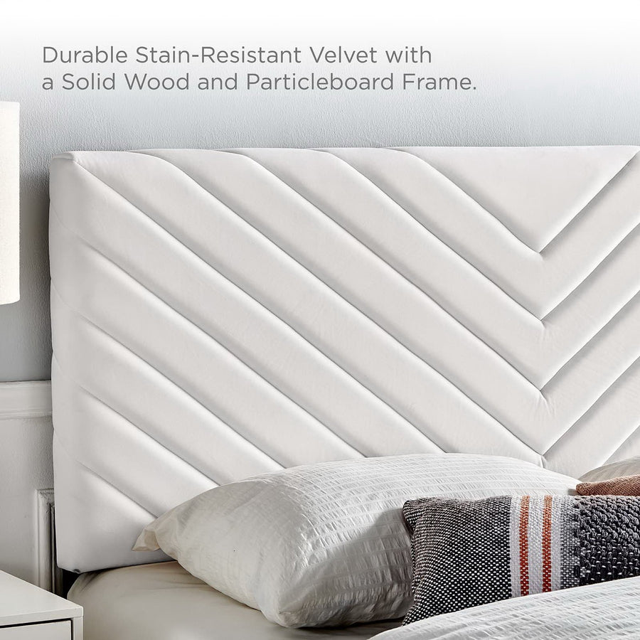 Jute Angular Channel Tufted Performance Velvet King / California King Headboard in White