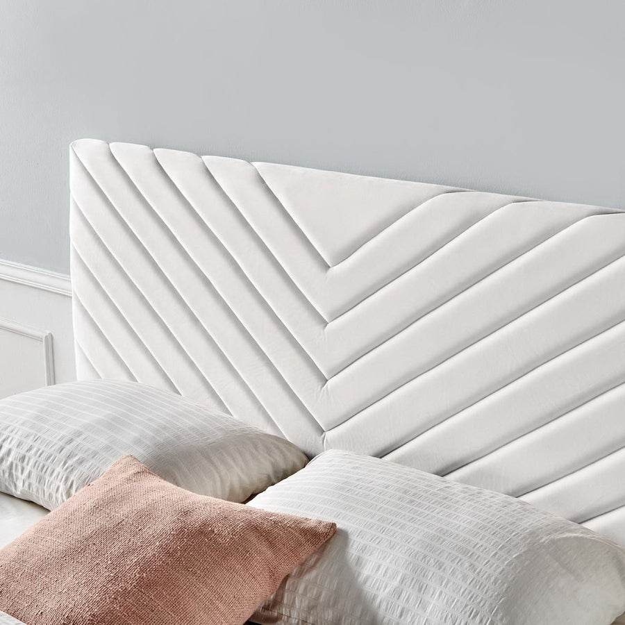 Jute Angular Channel Tufted Performance Velvet King / California King Headboard in White