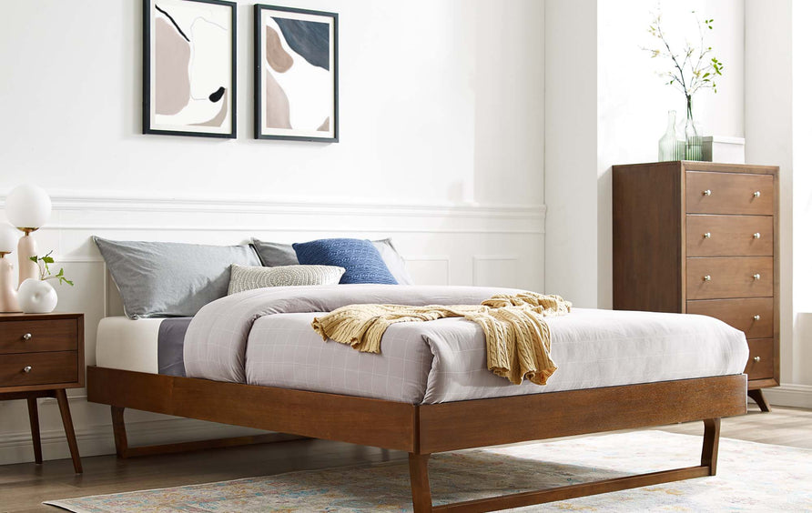 Terrace Wood King Platform Bed Frame in Walnut
