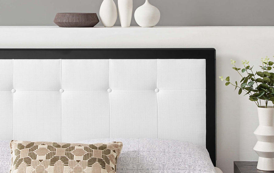 Arch Tufted Fabric and Wood Twin Headboard in Black White