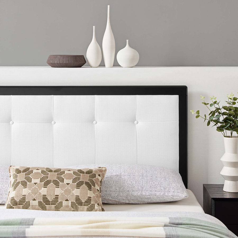 Arch Tufted Fabric and Wood Twin Headboard in Black White