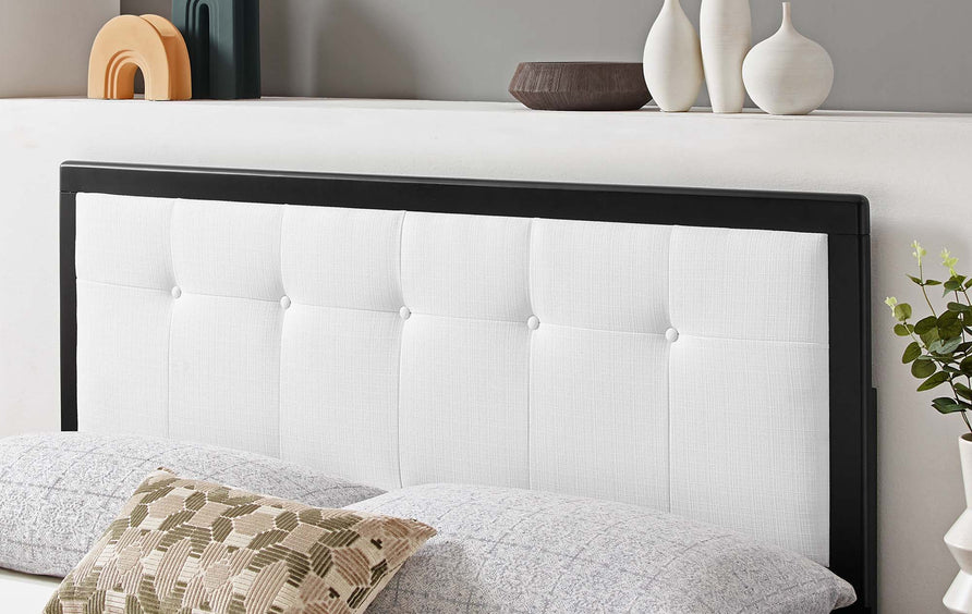 Arch Tufted Fabric and Wood Twin Headboard in Black White