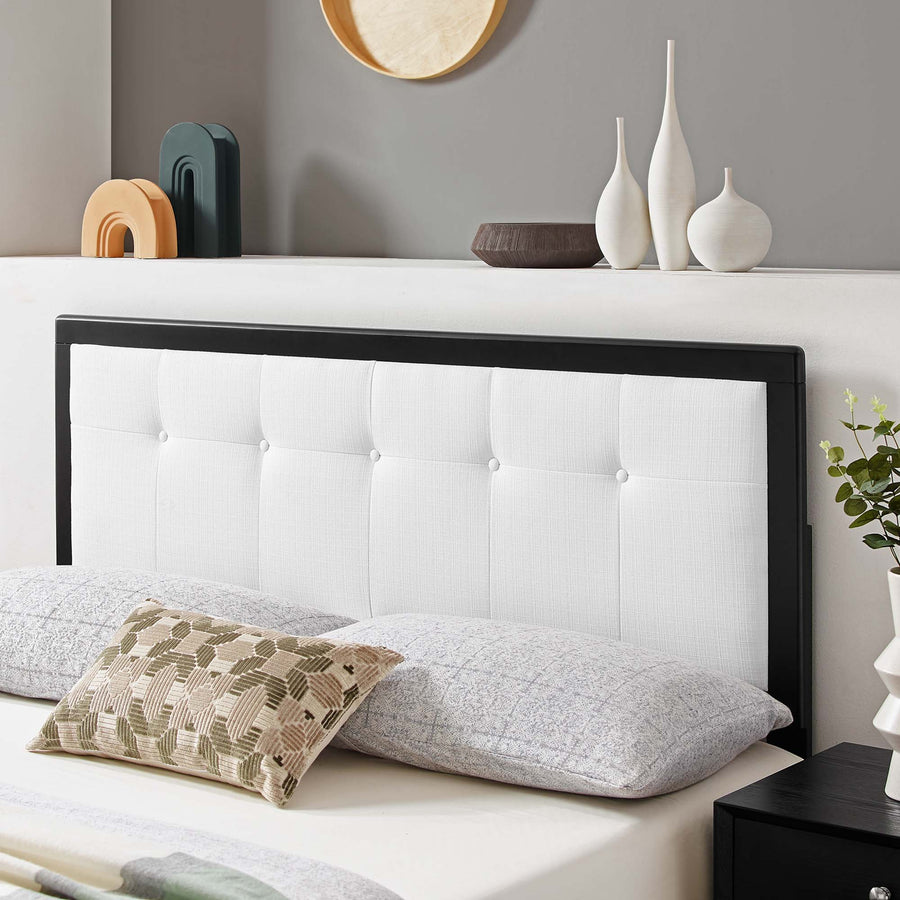 Arch Tufted Fabric and Wood Twin Headboard in Black White