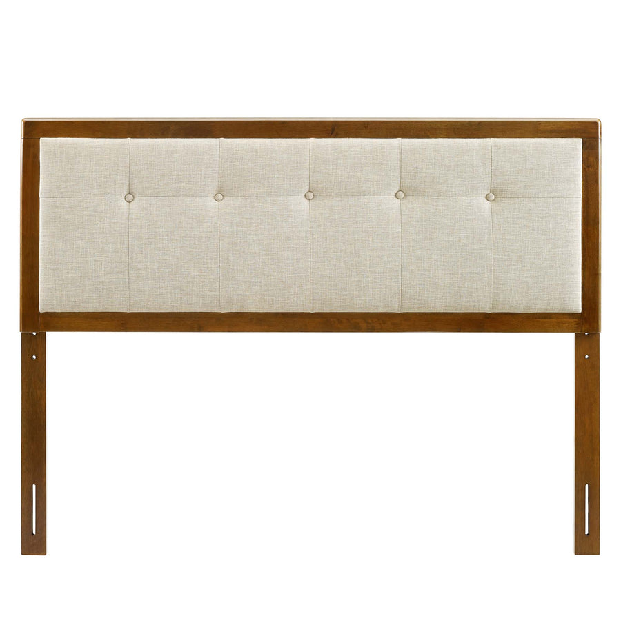 Arch Tufted Fabric and Wood Full Headboard in Walnut Beige