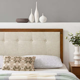 Arch Tufted Fabric and Wood Full Headboard in Walnut Beige