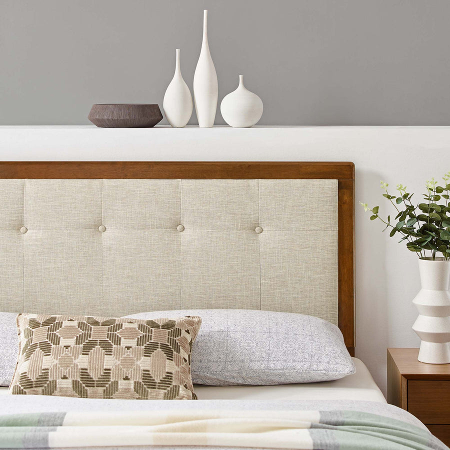 Arch Tufted Fabric and Wood Full Headboard in Walnut Beige