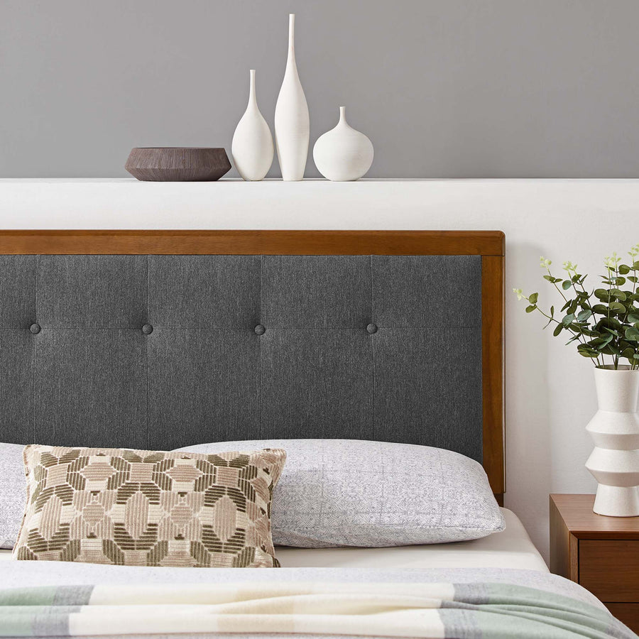 Arch Tufted Fabric and Wood Full Headboard in Walnut Charcoal