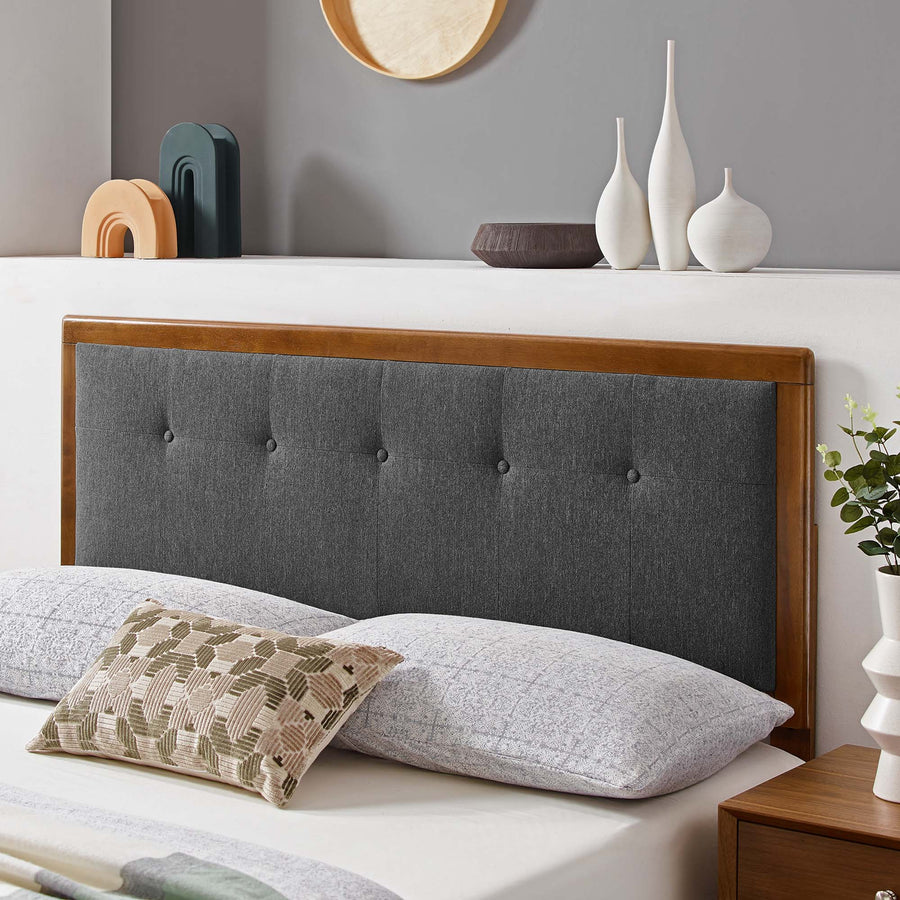 Arch Tufted Fabric and Wood Full Headboard in Walnut Charcoal