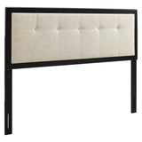 Arch Tufted Fabric and Wood Queen Headboard in Black Beige
