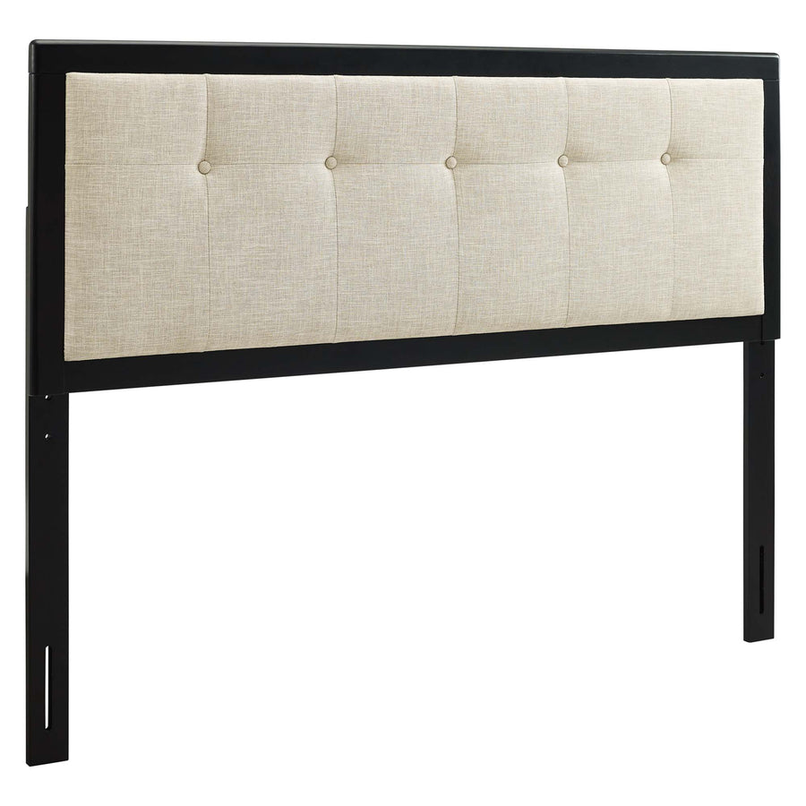 Arch Tufted Fabric and Wood Queen Headboard in Black Beige