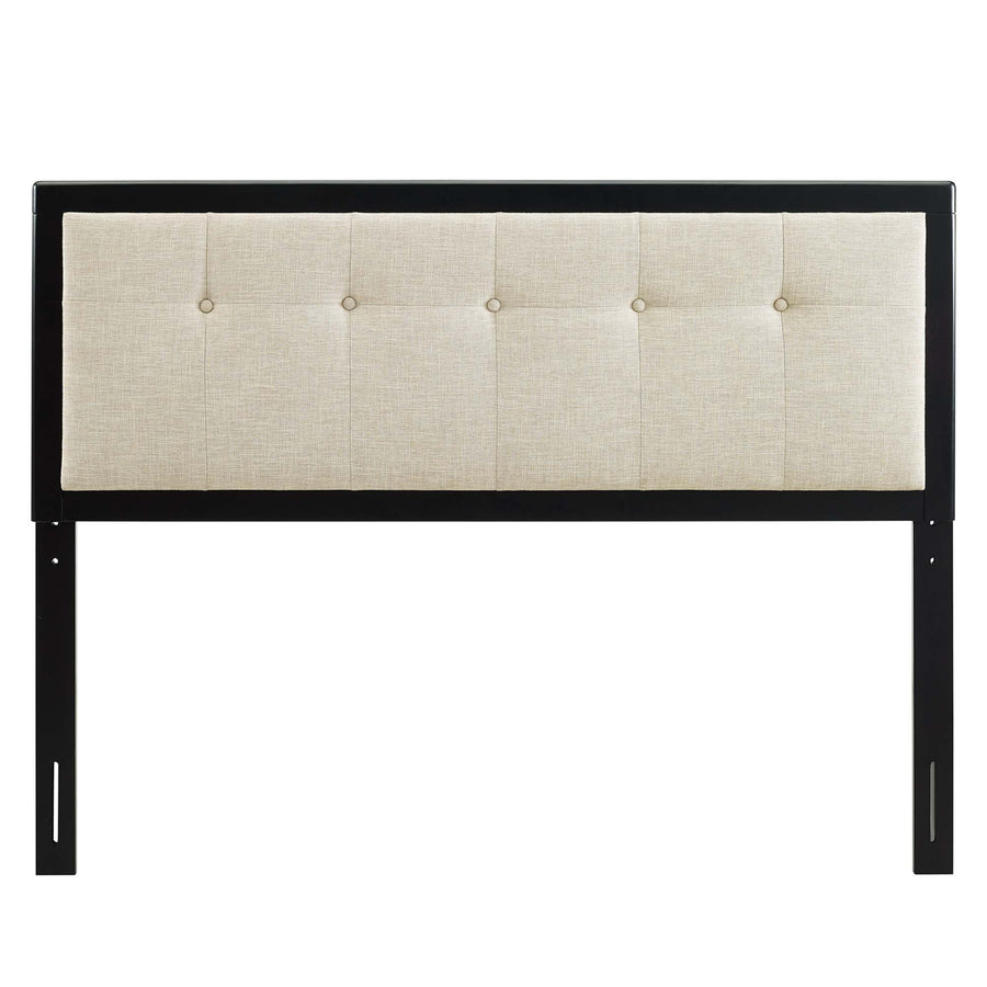 Arch Tufted Fabric and Wood Queen Headboard in Black Beige