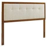 Arch Tufted Fabric and Wood Queen Headboard in Walnut Beige