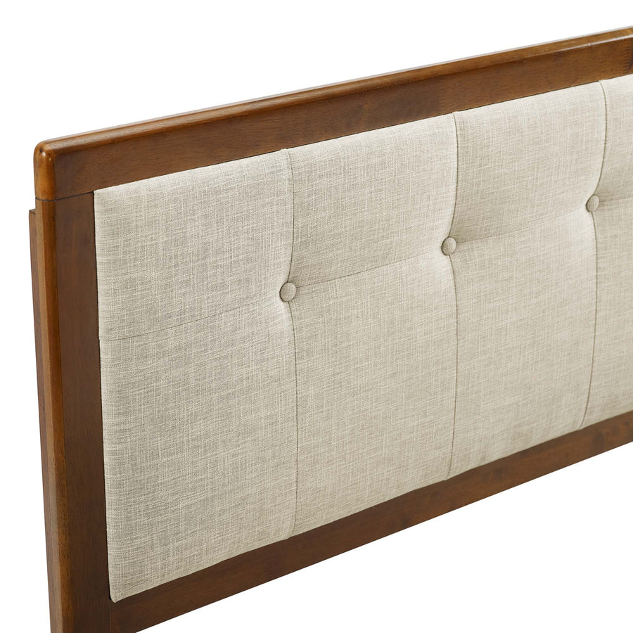 Arch Tufted Fabric and Wood Queen Headboard in Walnut Beige