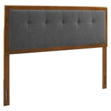 Arch Tufted Fabric and Wood Queen Headboard in Walnut Charcoal