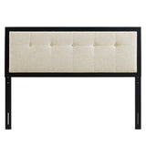 Arch Tufted Fabric and Wood King Headboard in Black Beige