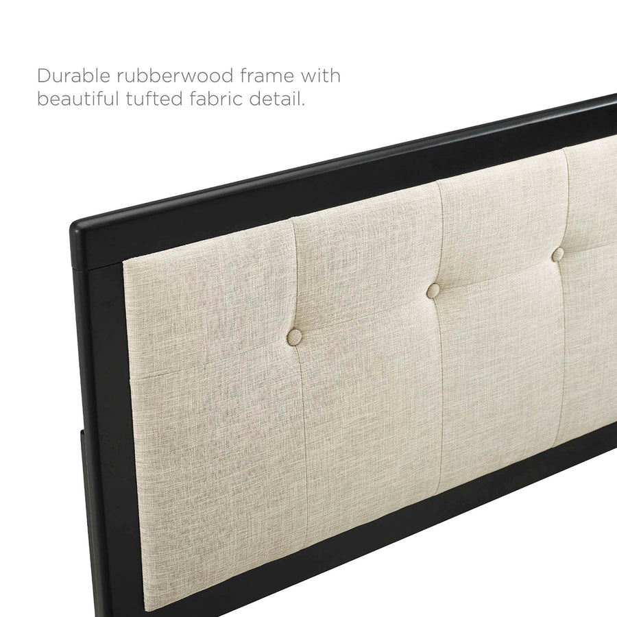 Arch Tufted Fabric and Wood King Headboard in Black Beige