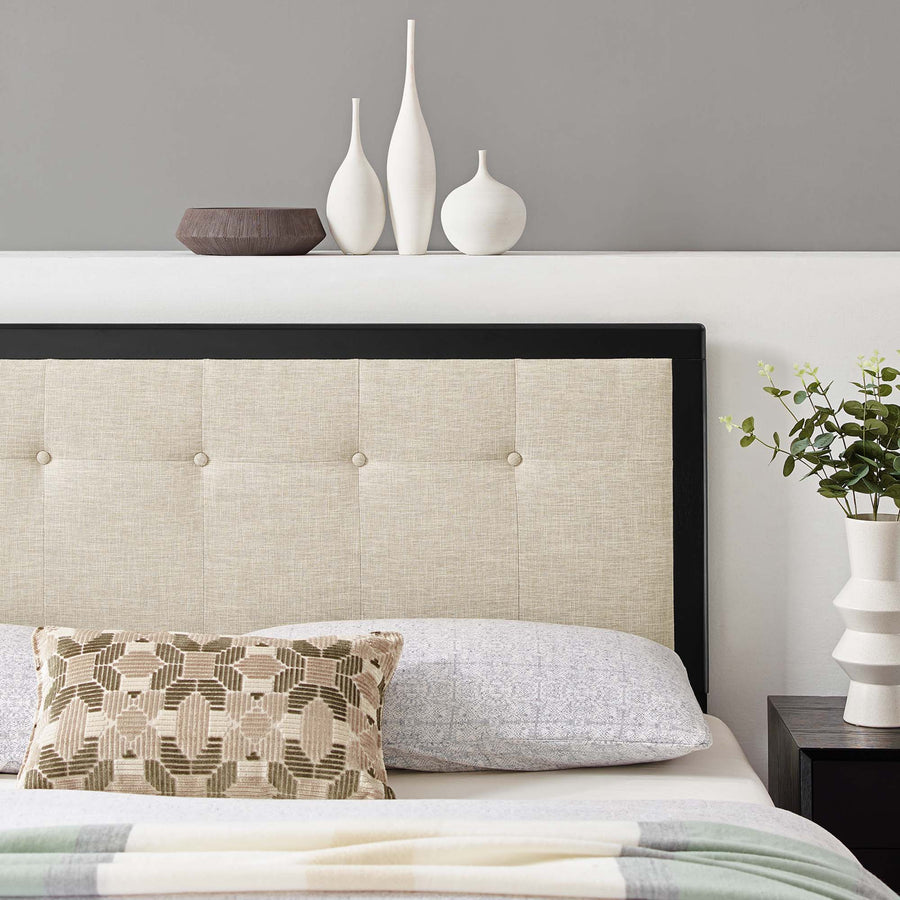 Arch Tufted Fabric and Wood King Headboard in Black Beige