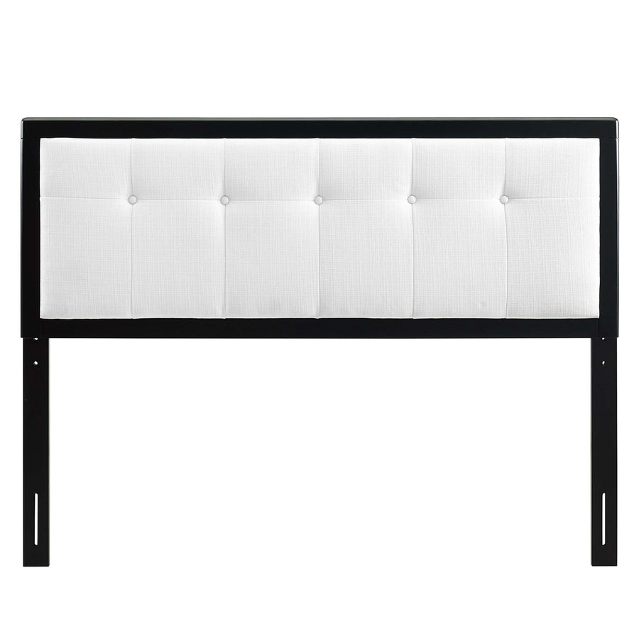 Arch Tufted Fabric and Wood King Headboard in Black White