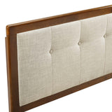 Arch Tufted Fabric and Wood King Headboard in Walnut Beige