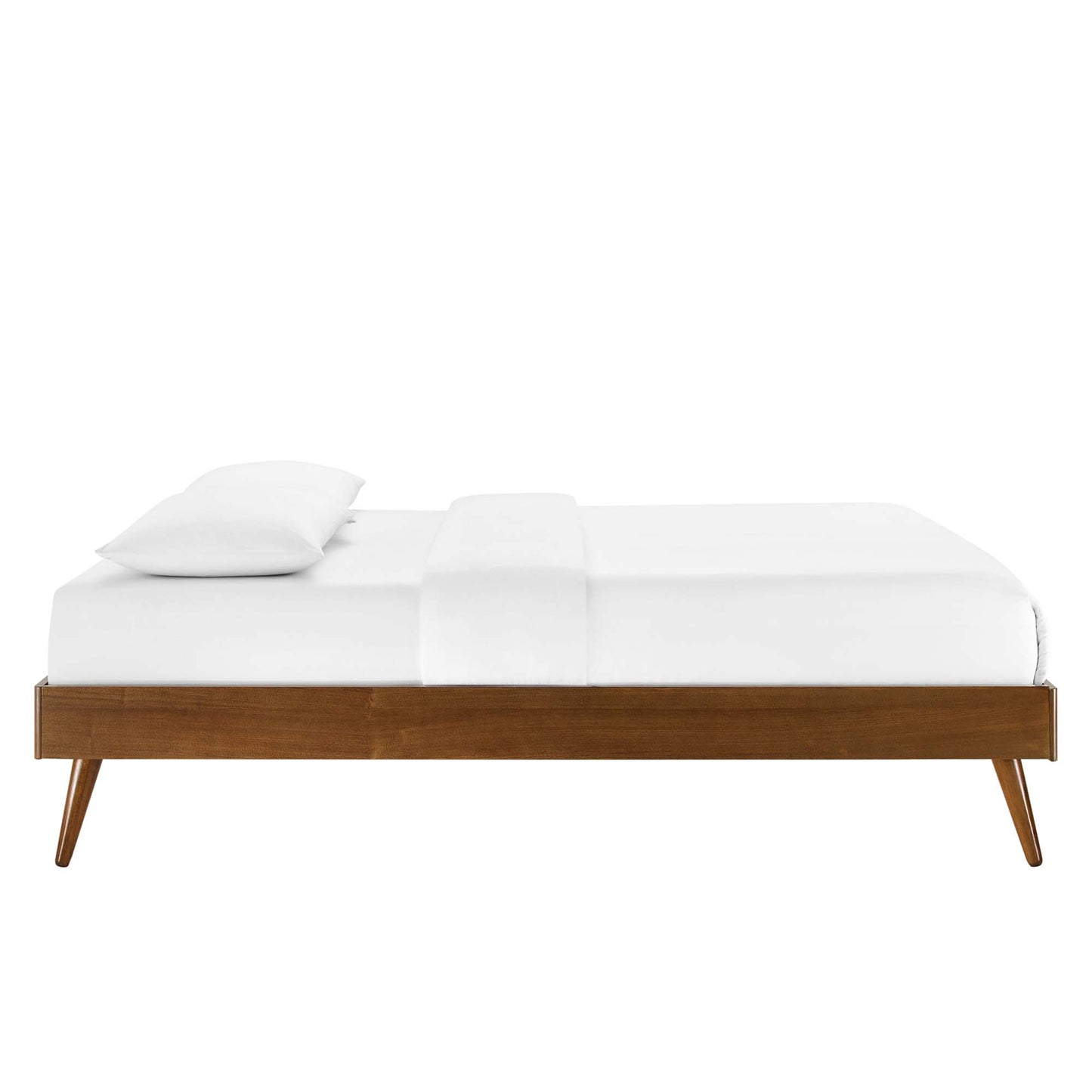 Linen Wood Twin Platform Bed With Splayed Legs in Walnut Beige