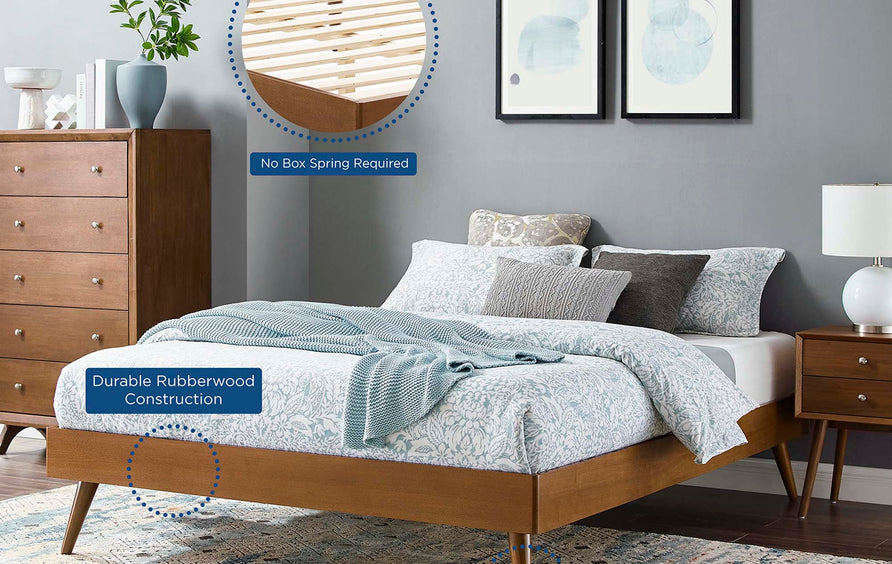 Spindle Wood Twin Platform Bed Frame in Walnut