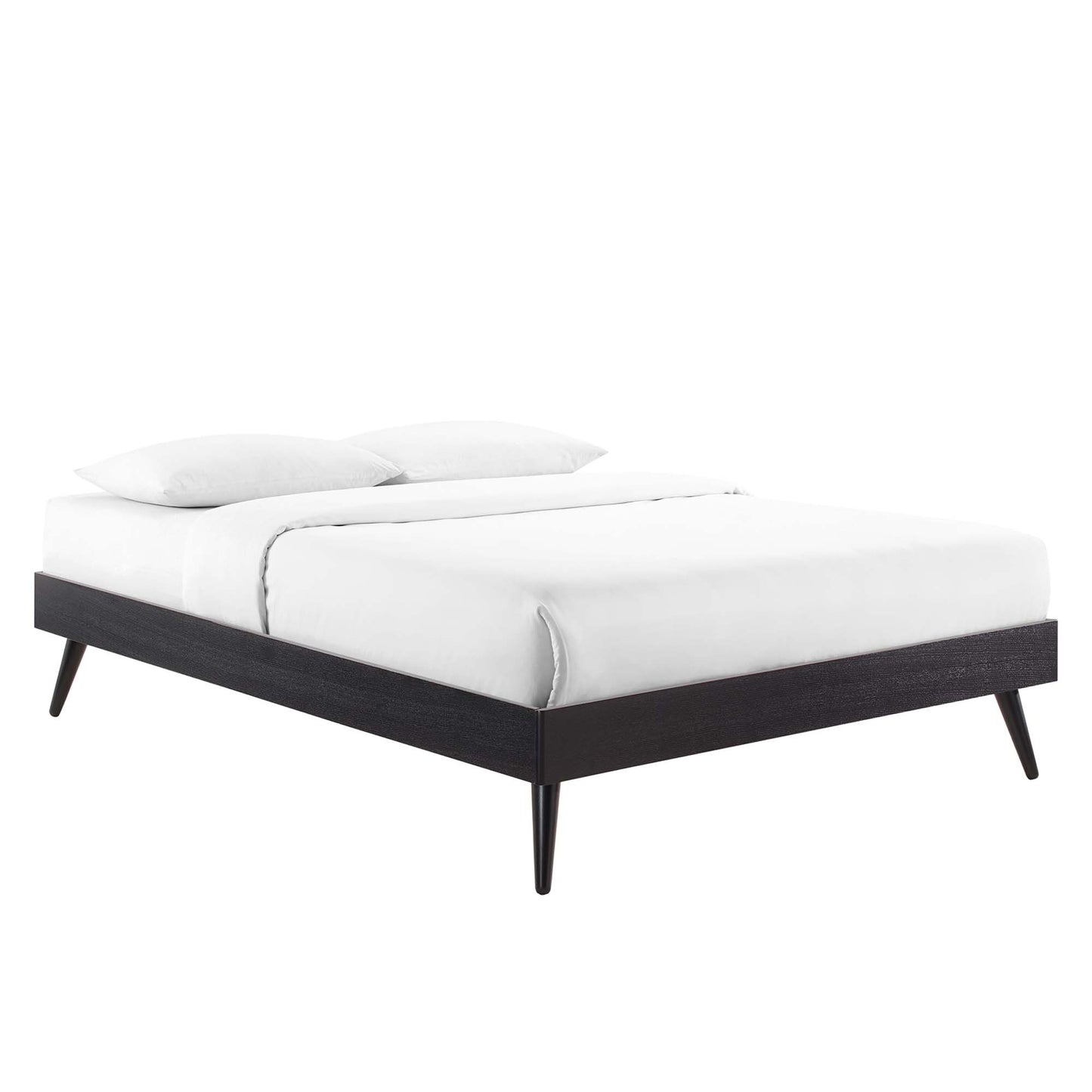 Linen Wood Queen Platform Bed With Splayed Legs in Black Beige