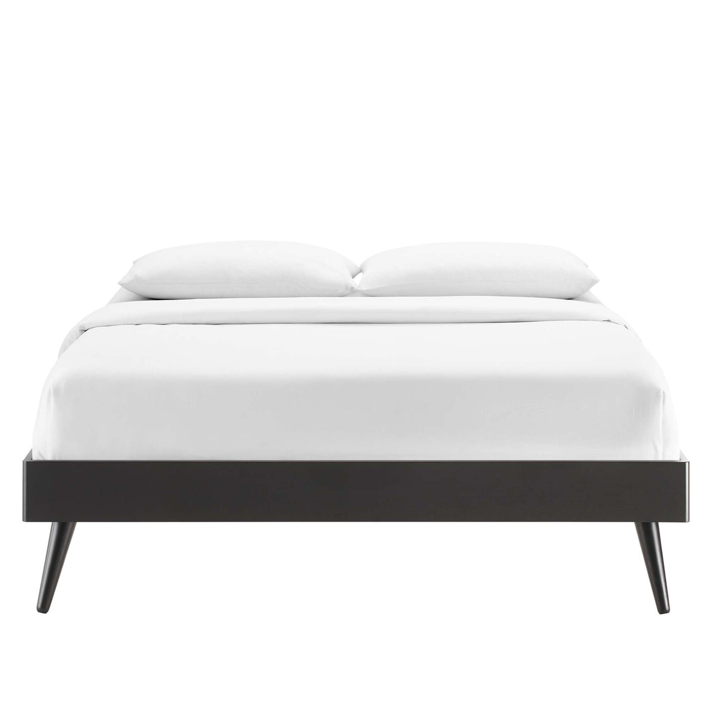 Linen Wood Queen Platform Bed With Splayed Legs in Black Beige