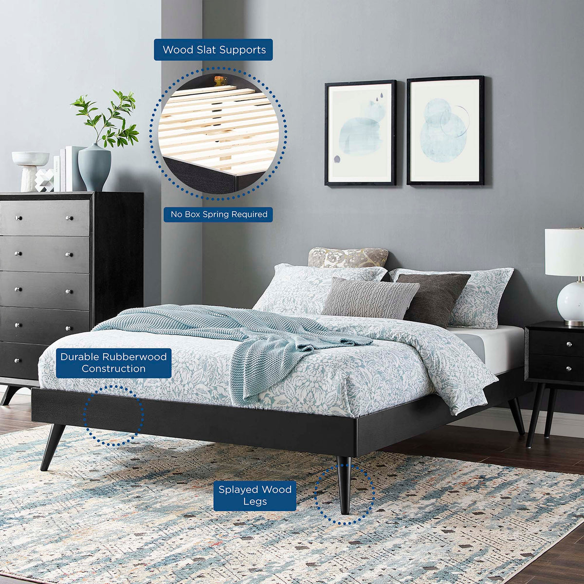 Margo Wood Queen Platform Bed Frame in Black