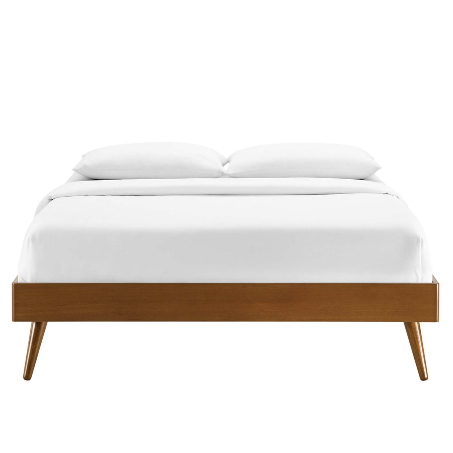Linen Wood Queen Platform Bed With Splayed Legs in Walnut Beige