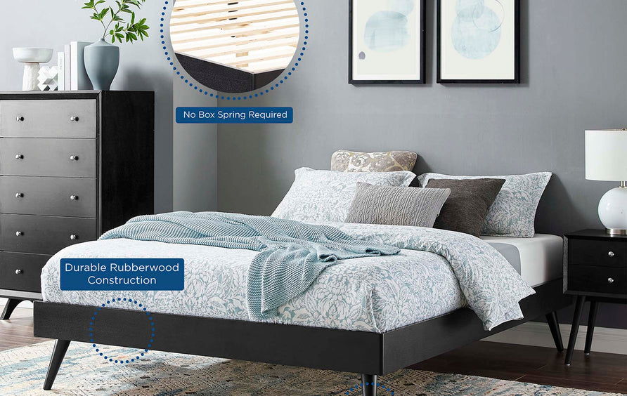 Spindle Wood King Platform Bed Frame in Black