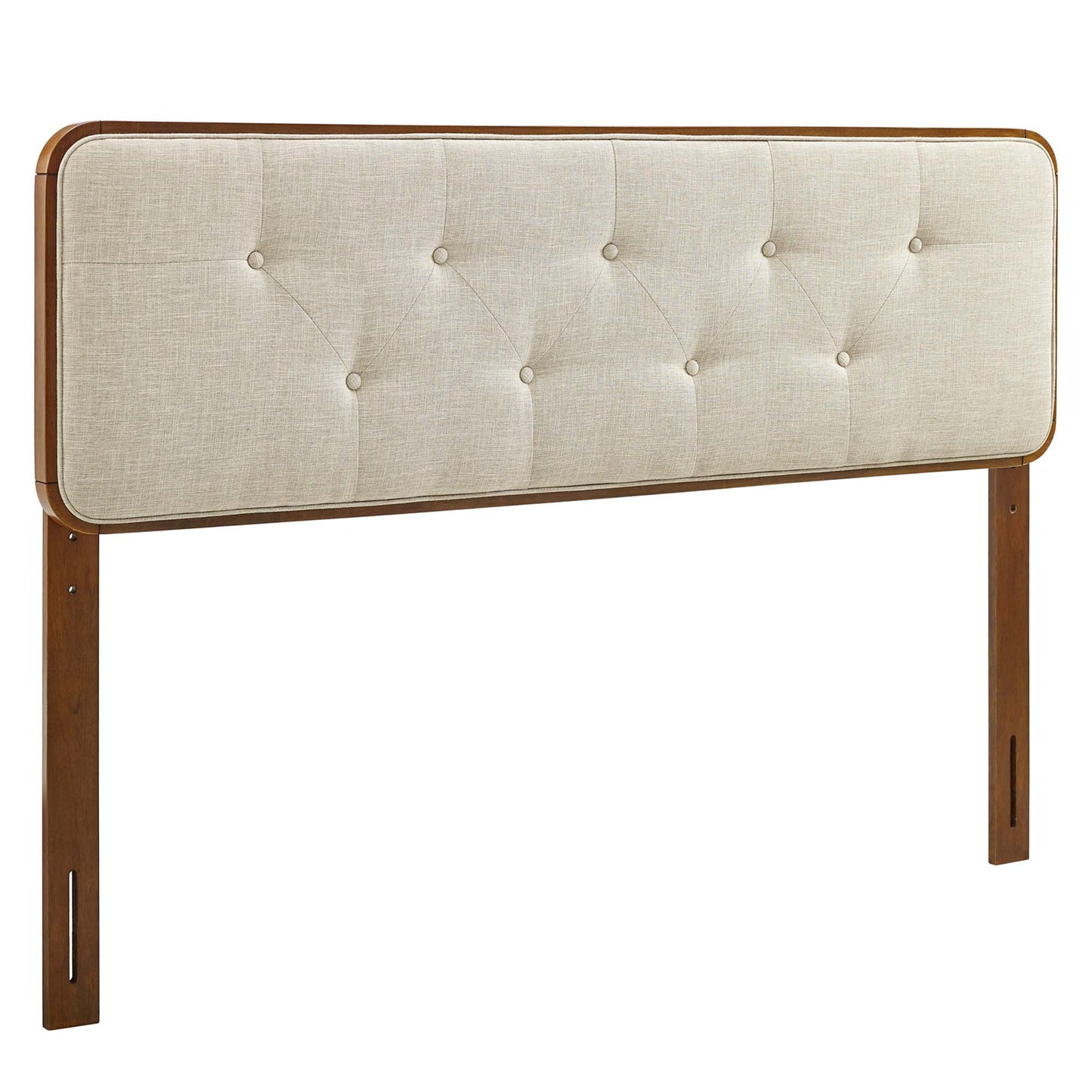 Linen Wood Twin Platform Bed With Splayed Legs in Walnut Beige