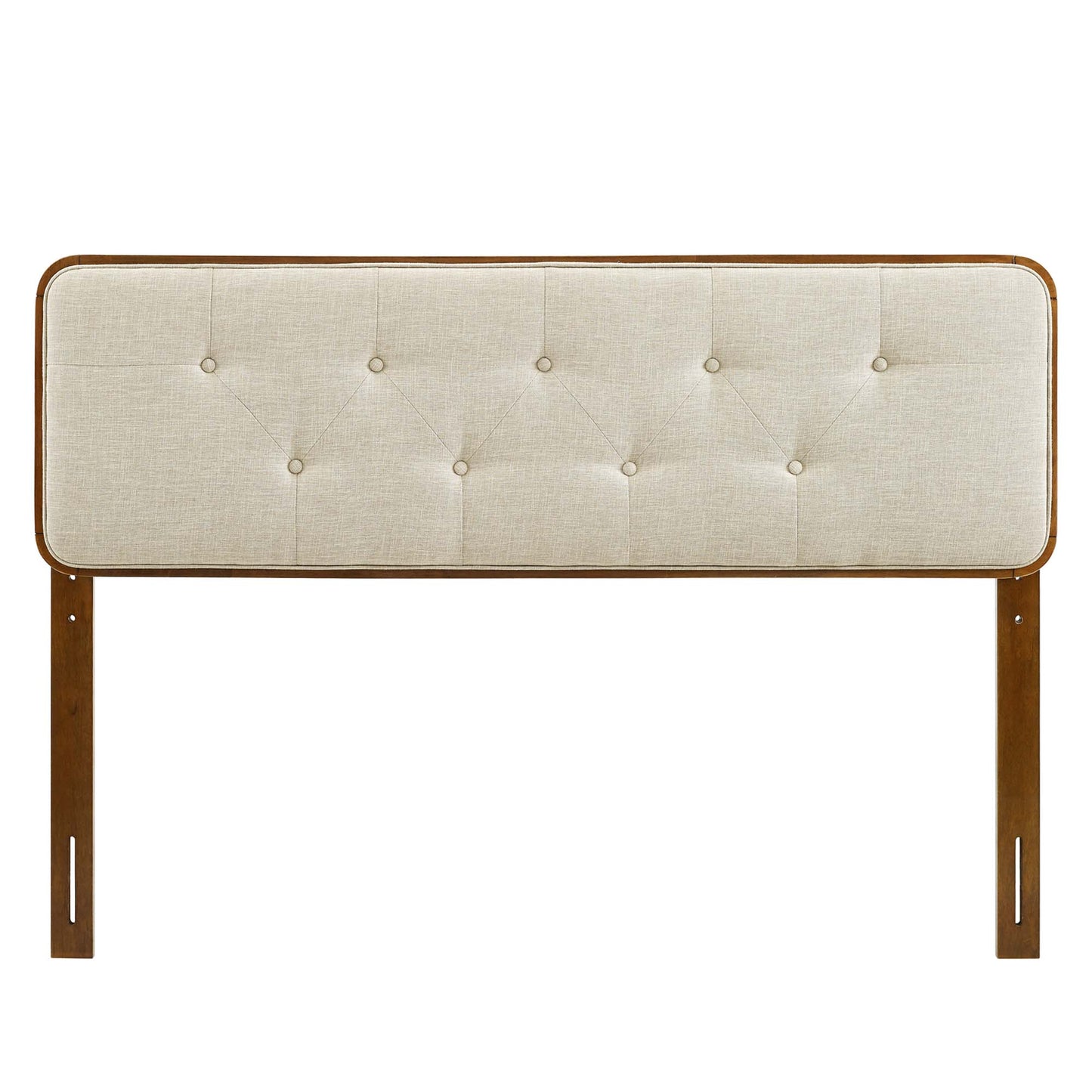 Linen Wood Twin Platform Bed With Splayed Legs in Walnut Beige